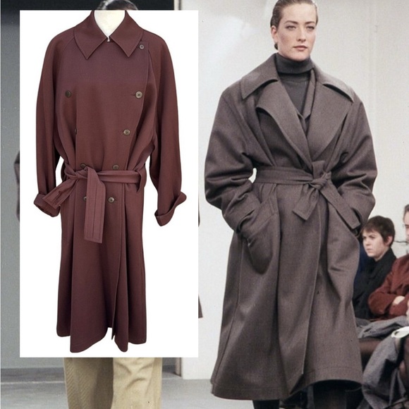 Alaia Jackets & Blazers - Azzedine Alaïa 1987 Rare Vintage Oversized Belted Wool Coat Brown/Purple